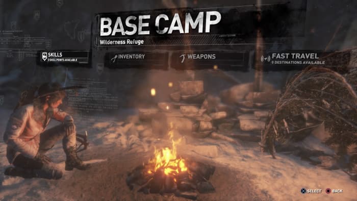 Screenshot showing the new Base Camp layout and options. Photo taken by myself via PlayStation 4 Share.
