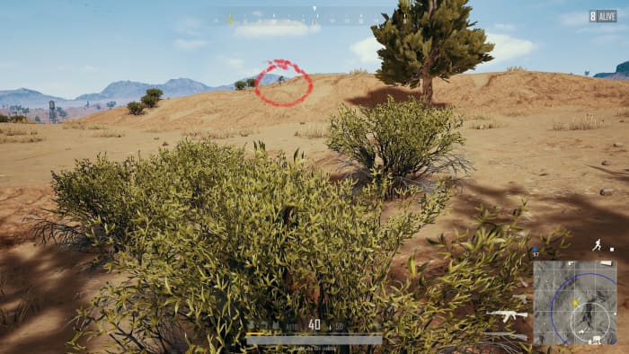 I can see you, but you don't see me. However, I won't shoot because I am surrounded by crazy people carrying guns.