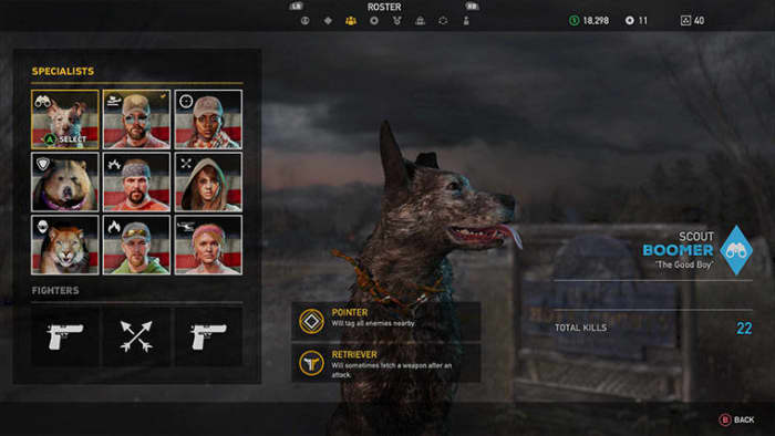 Companion Selection Screen: A quick view of the Companion, or Specialist, Selections.