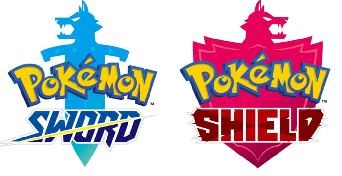 Logos for Pokemon Sword and Pokemon Shield. Note the wolf motif present in both logos. Could this be a preview of the new legendary Pokemon?