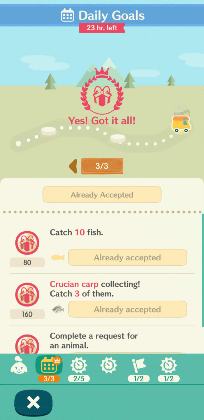 Complete daily goals to get bonus items!
