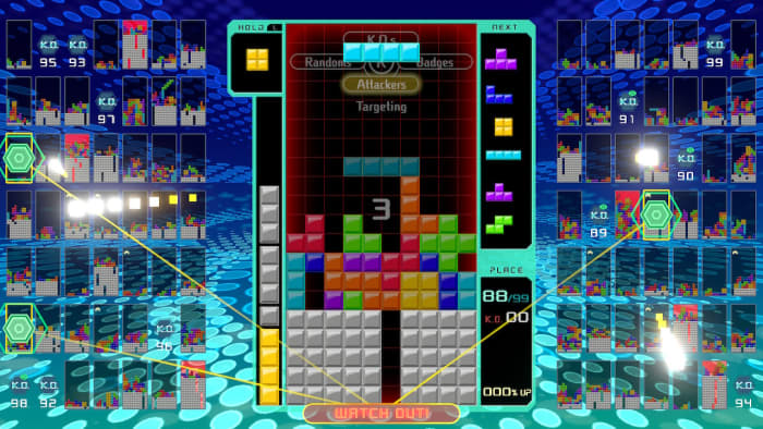 The game play interface in "Tetris 99" is pretty straightforward, but there are some intricacies to get used to.
