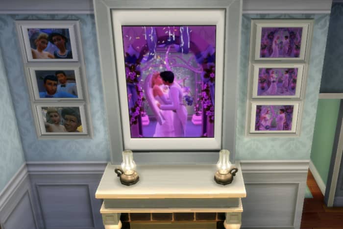 My favorite skill is photography. My newlywed Sims are so happy to have their bedroom wall decorated with their wedding photos; thanks to the photography skill, they can.