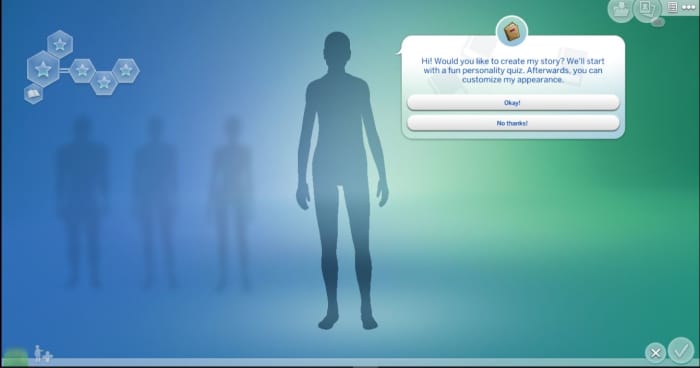 A simple quiz helps the program design the perfect Sim for the story you have in mind.