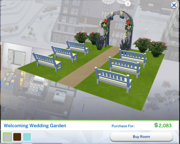 The "Welcoming Wedding Garden" is a pre-made room that you can purchase in build mode.