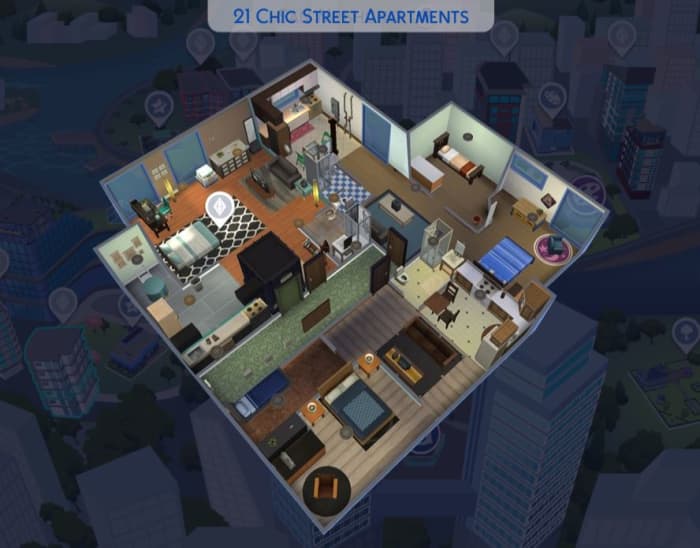 If you have "The Sims 4: City Living" expansion pack, I chose the apartment at 1310 Chic Street; it's usually a cheap starter apartment (bottom corner). Now in my game it's a luxury loft.