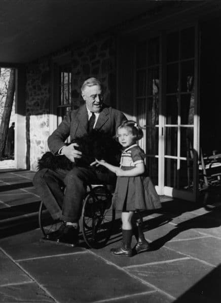 A rare photo of Franklin Delano Roosevelt in his wheelchair.