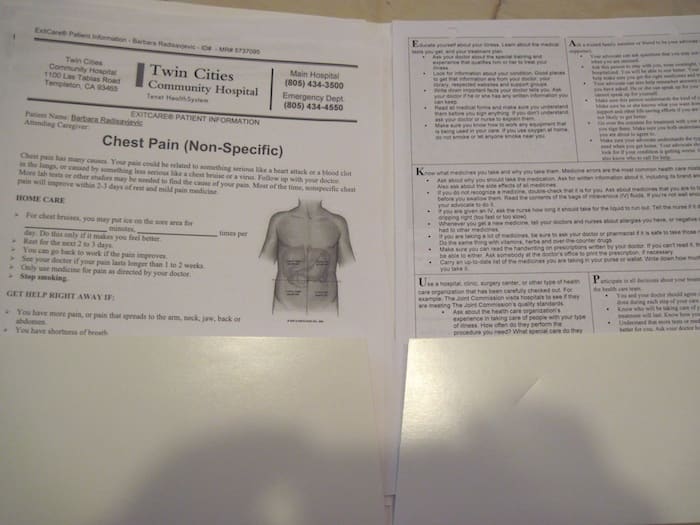 When I was discharged from the hospital, I received a folder containing my exit papers. This information is intended to help you at home.