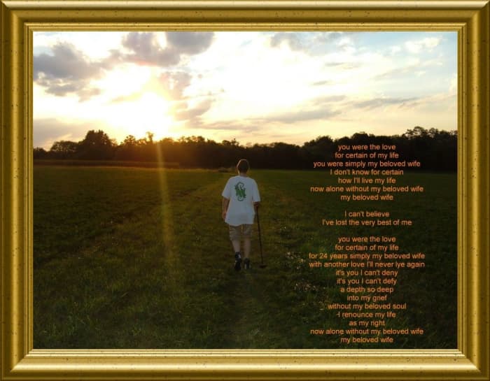The photo was taken on a section of the Appalachian Trail in Pennsylvania just a few months before Sandy passed away. The lyrics are to a song by Natalie Merchant titled, "Beloved Wife." Click on the image to make it stand out.