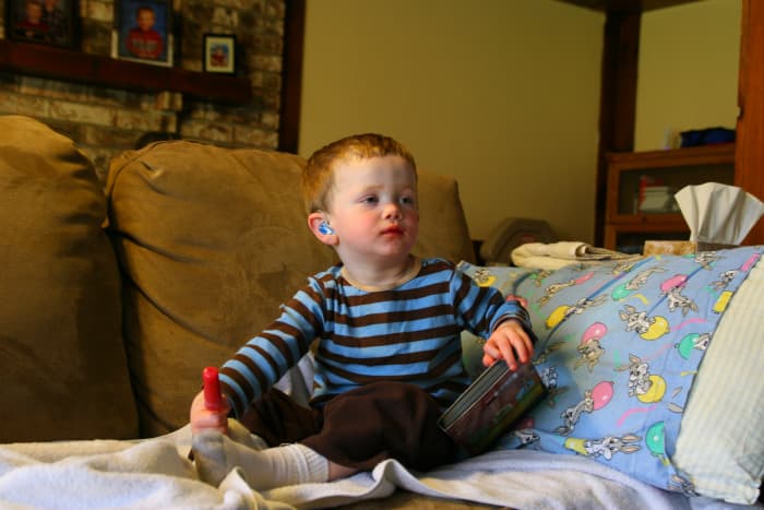 My two-year-old son managed to get some fluids by eating Popsicles.