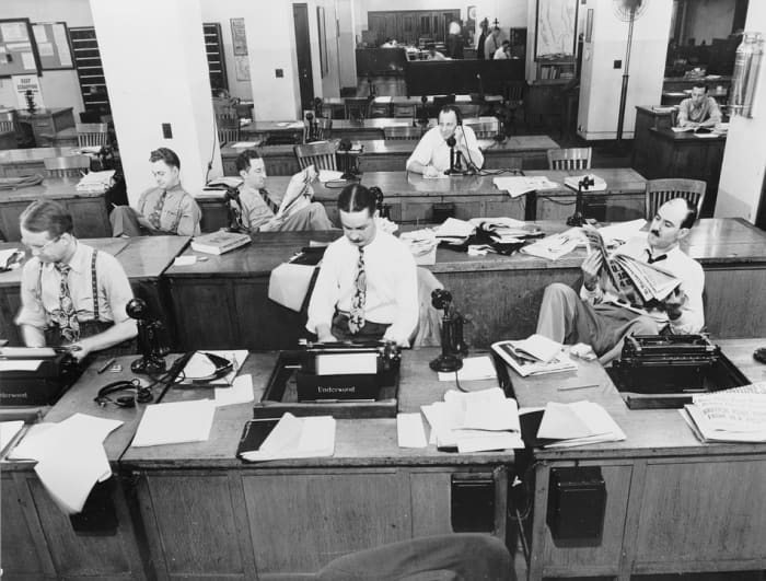 Newsroom New York Times 1943. The above newsroom looks a lot like the one where I met "Jackie."