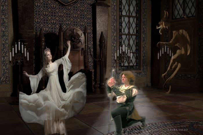 Composite: Dragon and background: RAWexchange | model Jl modelstocks | knight (cobweb stock)