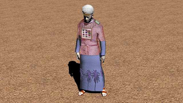 Linen Breeches (or Trousers) - the undergarment. White Tunic Blue Robe with the embroidered Trees and the Golden Bells on its bottom half Ephod (The Vestment) with two "onyx" stones engraved with 12 names, embroidered in the golden fillings on its sh