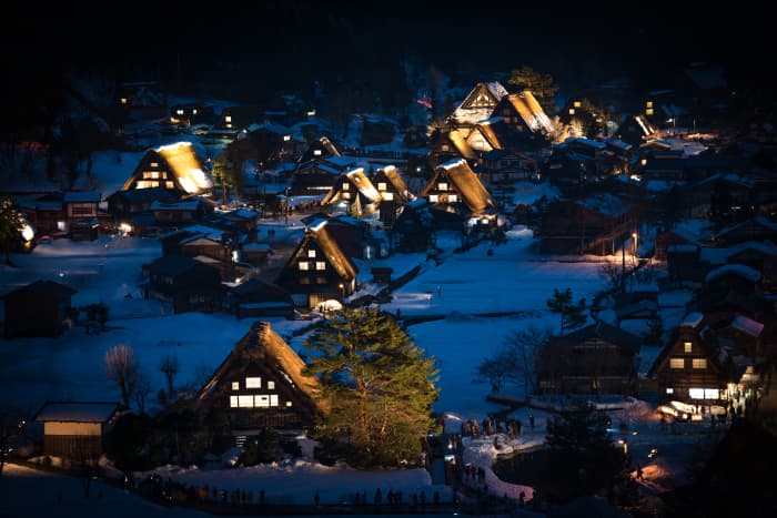 Night time view of Shirakawa Village