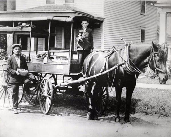 David and Harry Silverman with their fruit peddling cart in St. Paul, MN.