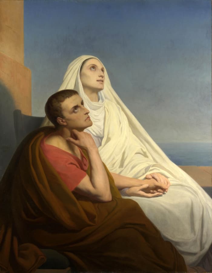 Augustine and his mother Monica. After living a life of sensuality as a young man, Augustine would return to the faith of his mother under the influence of Ambrose, the Bishop of Milan.