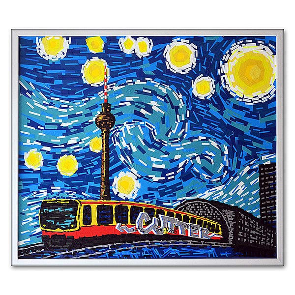 Berlin starry night"- Tape art by Berlin-based tape artist Slava Ostap. Coloured. Berlin 2014.