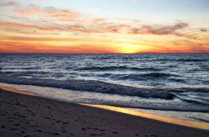 Pier Cove Beach Lake Michigan Sunset 