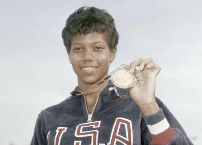 Wilma Rudolph with one of her three Olympic gold medals.