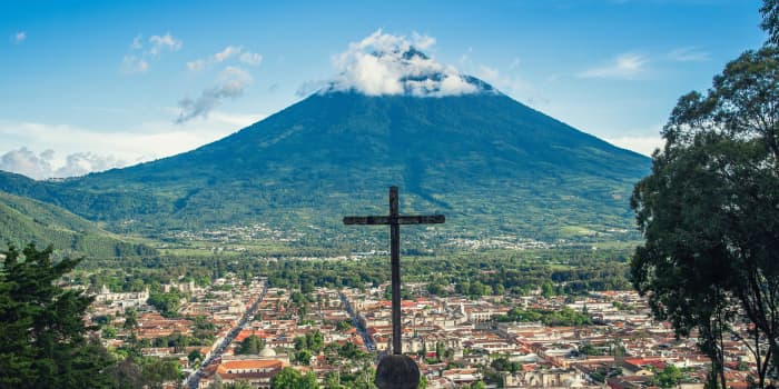 The Aqua Volcano near Antigua, Guatemala has been relatively quiet since the 1500s, when the volcano erupted and sent a a hot mud flow down the slope, killing many in the Colonial settlement.