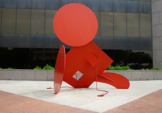 Geometric Mouse X by artist Claes Oldenburg sits in front of the Houston Public Library in downtown Houston.