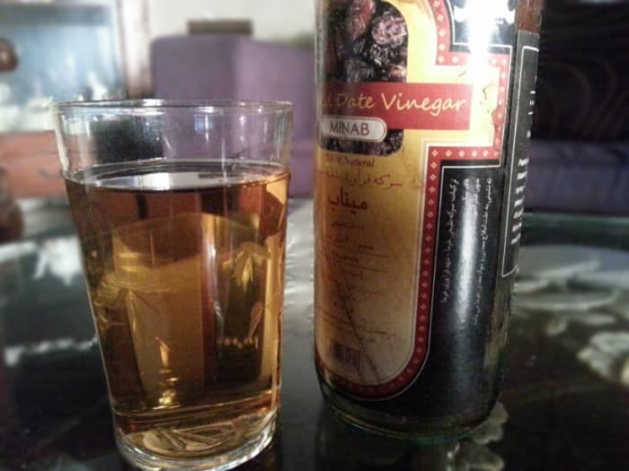 This is the dates vinegar that I used. I take 1-2 tablespoons of dates vinegar and mix it with a glass of water. Then drink it first thing in the morning and/or the last thing at night.