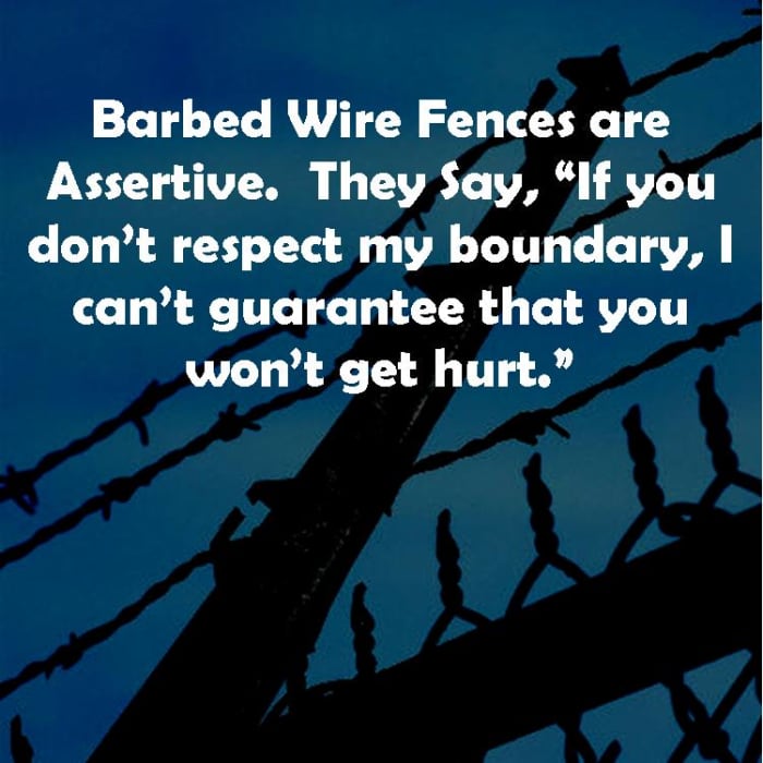 Be a barbed wire fence. Set a boundary that makes people think twice about trying to surmount it without hurting, but give them a chance respect the boundary.