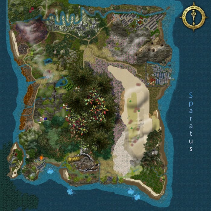 The country, Sparatus from the fantasy world, Azur during the Age of Ahnicus. This creative map was made with Dunjinni mapping software.