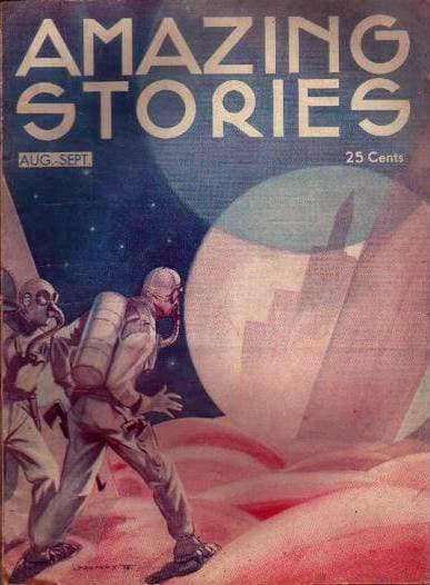 Amazing Stories magazine cover from August-September 1933 (during the Golden Age of science fiction).