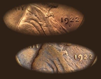 The 1922 wheat penny (the one without a mint mark) is very valuable. However, make sure the mint mark is not simply worn off. Many people have tried to pass off fakes by removing the mint mark. An authentic 1922 wheat penny is valued around $420.