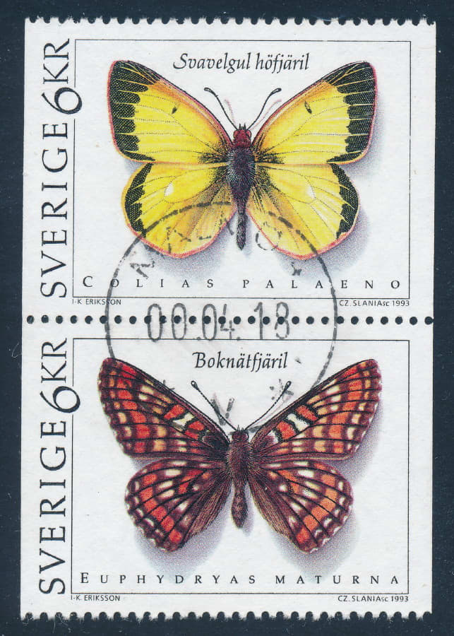 These newer butterfly stamps from Sweden are typical of the new approach of "thematic" or "topical" stamp collecting