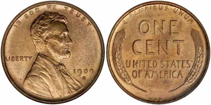 Obverse and reverse of a '1909-S VDB' penny, from the San Francisco Mint. Brenner's initials can be seen in the bottom center of the reverse.