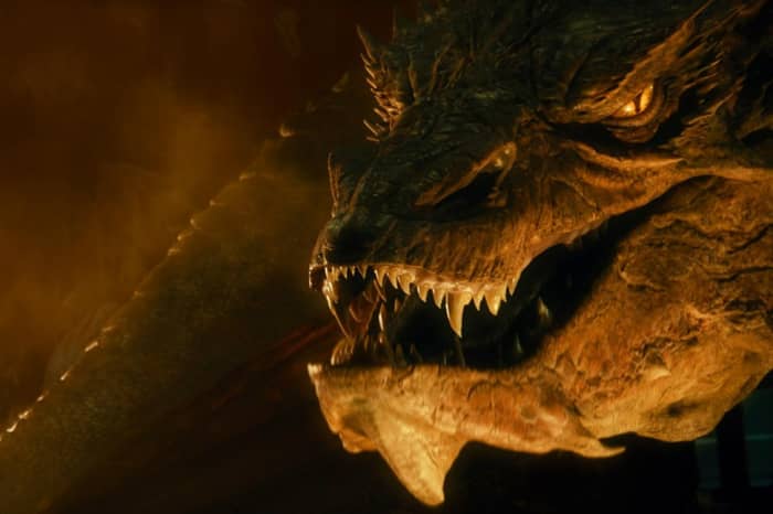 From New Line Cinema. Though ages apart, Smaug is the descendant of Glaurung. As such he inherited his predecessor's intelligence. It has been said to never engage in a conversation with a dragon on Middle-earth.