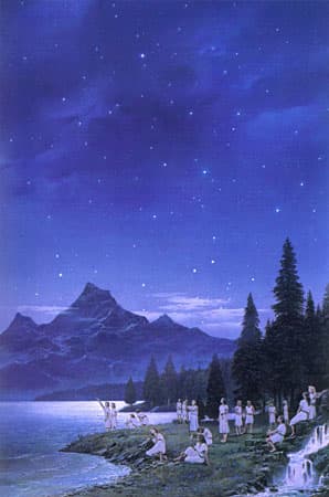 by artist Ted Nasmith:Lake Cuivienen lay to the north of a very different Middle-earth than what it later became. It no longer exists but it is the birth place of the first elves, including Finwe.