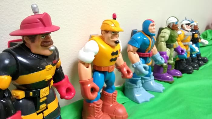 The original six Rescue Heroes: Billy Blazes, Jack Hammer, Gil Gripper, Rocky Canyon, Cliff Hanger and Jake Justice
