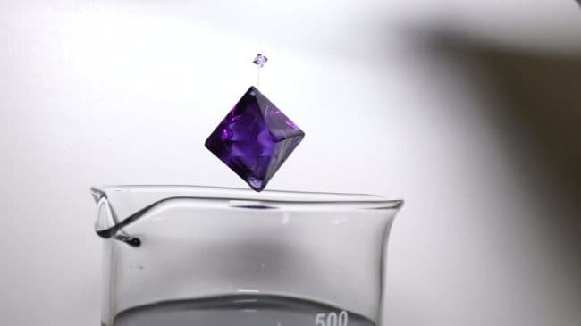 A crystal will begin forming the right geometric shape—a crystal matrix of the chemical. For sulfates, it is octahedral.