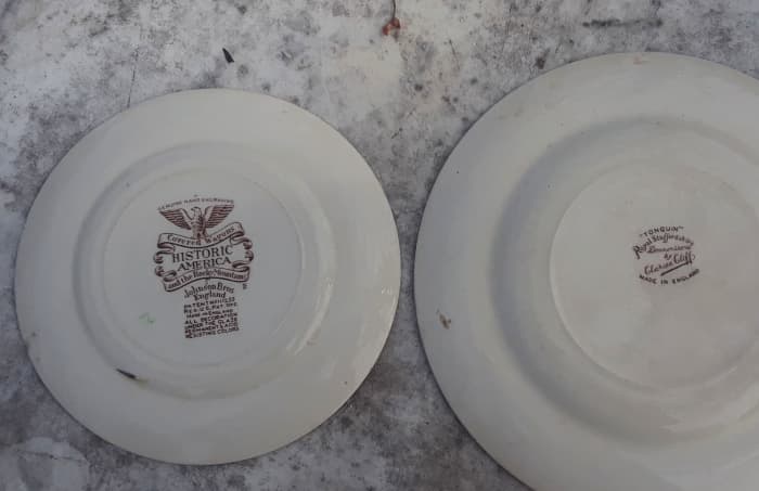 The plate on the right is older than the one on the left. Note the smaller mark on the Tonquin produced from the late 1940s into the 1950s.