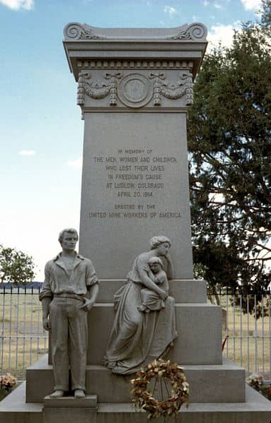 This haunting marble statue stands over the pit where 19 women and children died after the tents in their strike colony were burned to the ground.