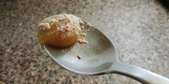 Local organic honey and Slippery Elm. Most effective herbal cough medicine and healer of sore throats.