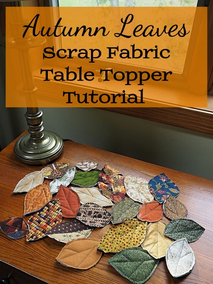 Make this festive fall leaves table runner, or topper, out of fabric scrap quilted leaves.