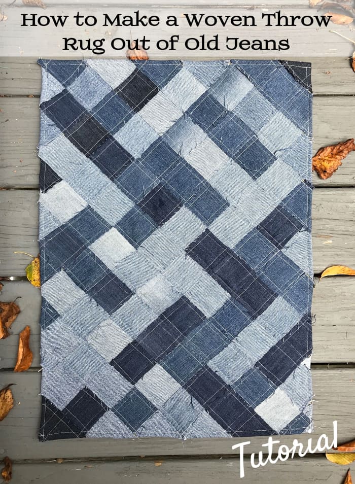 Read on for an easy-to-follow free pattern for using recycled denim blue jeans to make a woven throw rug.