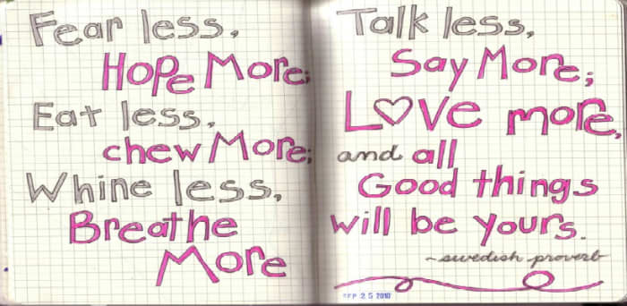 A Swedish proverb provides some ideas for mottos. Just select the phrases that work for you. For instance " Fear Less. Hope More."