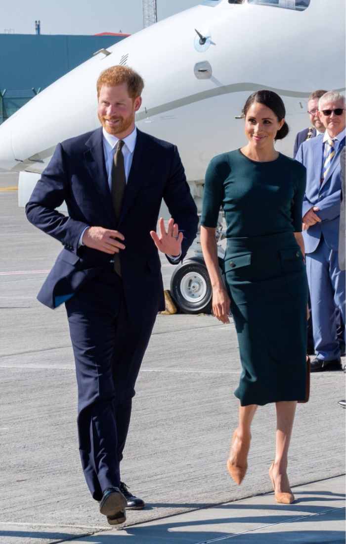 Meghan Markle arrives in Ireland in a forest green Givenchy outfit.