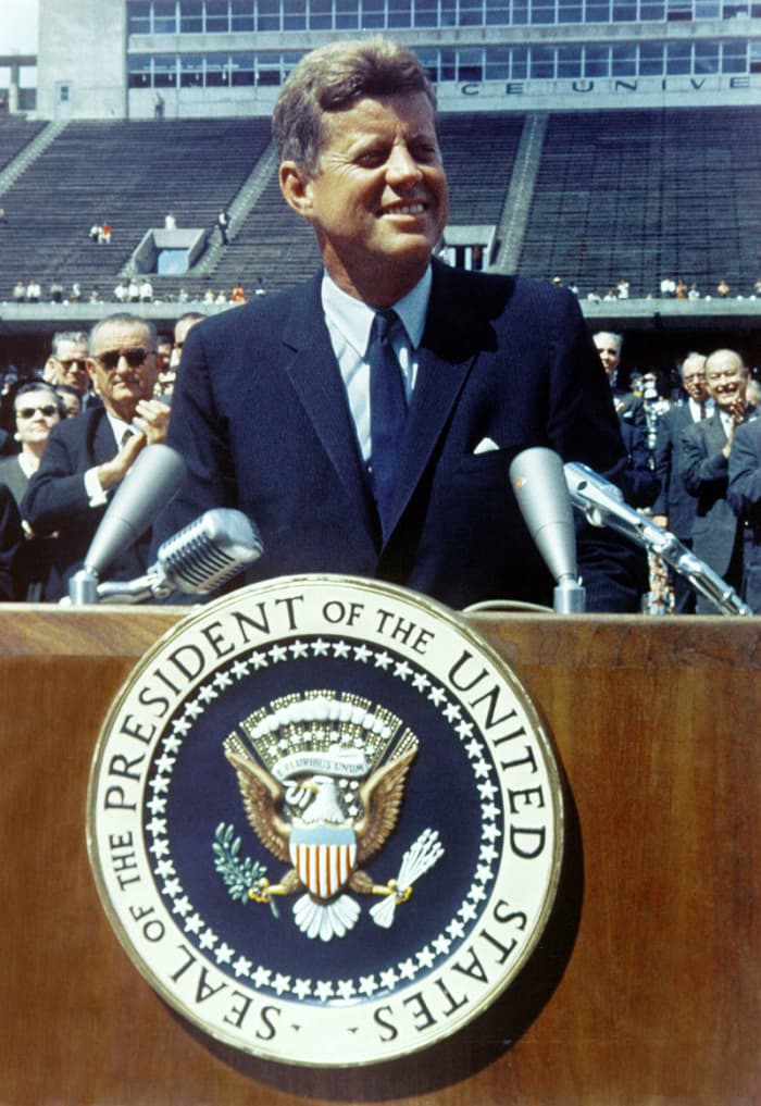 "We choose to go to the Moon" is the famous tagline of a speech about the challenge to reach the Moon delivered by President John F. Kennedy to a large crowd gathered at Rice Stadium in Houston, Texas on September 12, 1962.