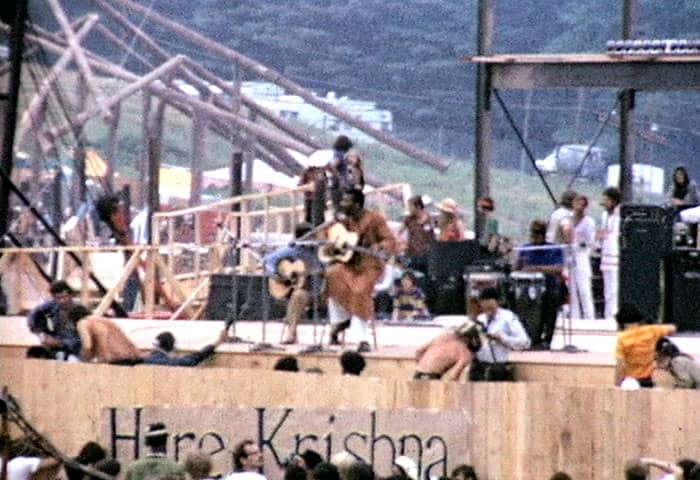 Richie Havens onstage at Woodstock. He was the first performer at the festival.