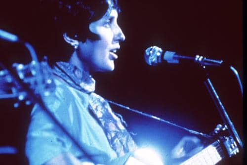 Joan Baez onstage at Woodstock
