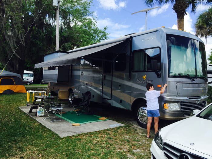This 2006 Fleetwood Bounder is our ideal motorhome for both traveling on occasional trips and living at a site for weeks at a time.