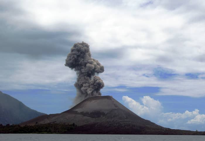 Anak Krakatoa is an island volcano located in the Sunda Strait between the Indonesian islands of Java and Sumatra