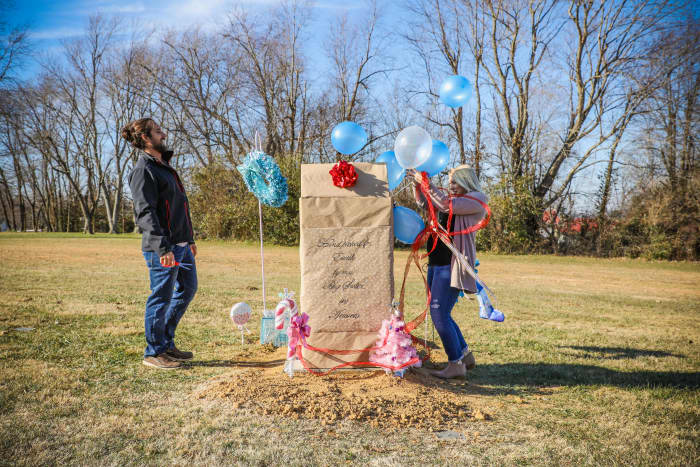 We had our gender reveal at Mila’s grave site. Her stone hadn’t been set yet, just the concrete slab had been poured. If she was still here she would’ve been a big part of the day, and we wanted that to be true regardless.