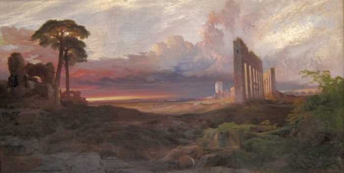 Photograph by Wmpearl of the Opus 24: Rome, from the Campagna, Sunset, painting by Thomas Moran; courtesy: Wikimedia Commons (work in the public domain)